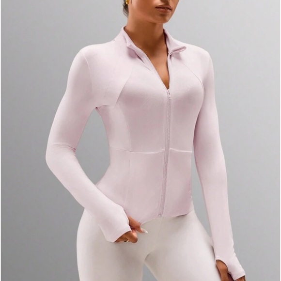 Athletic jacket zip up bomber pocket strawberry milkshake light pink NWT - Picture 5 of 5